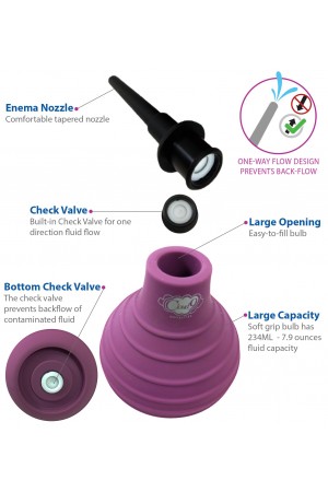 Health and Wellness Deluxe Enema Douche Non- Backflow One-Way Valve -  7.9 Fl. Oz. - Plum