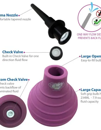 Health and Wellness Deluxe Enema Douche Non- Backflow One-Way Valve - 7.9 Fl. Oz. - Plum