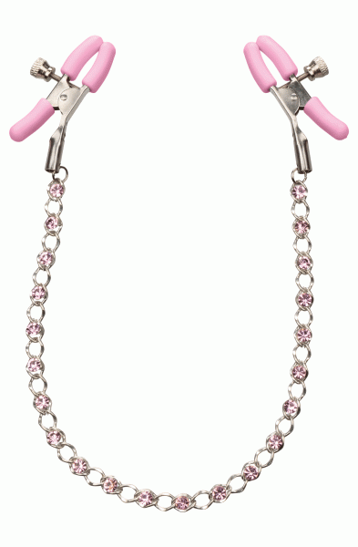 Nipple Play Crystal Chain Nipple Clamps - Pink