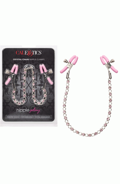 Nipple Play Crystal Chain Nipple Clamps - Pink