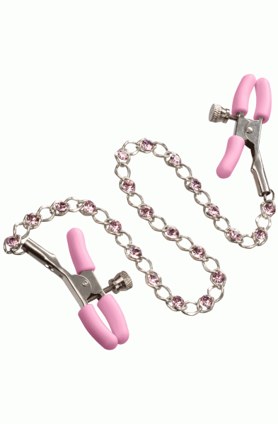 Nipple Play Crystal Chain Nipple Clamps - Pink