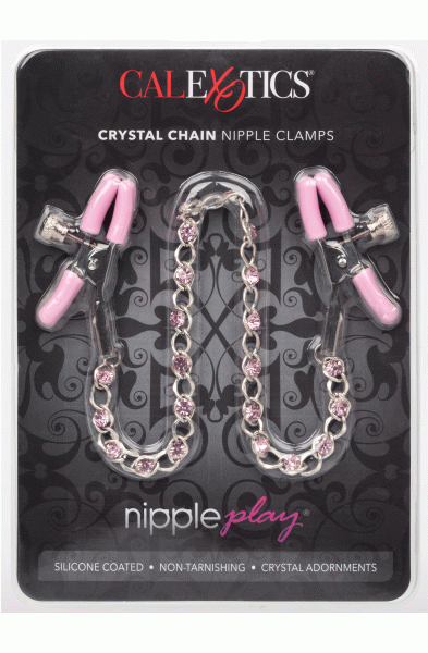 Nipple Play Crystal Chain Nipple Clamps - Pink