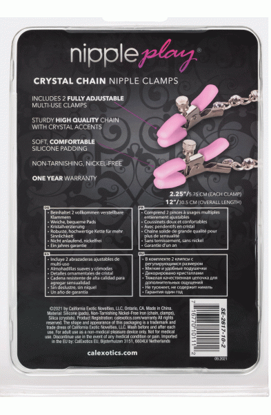 Nipple Play Crystal Chain Nipple Clamps - Pink