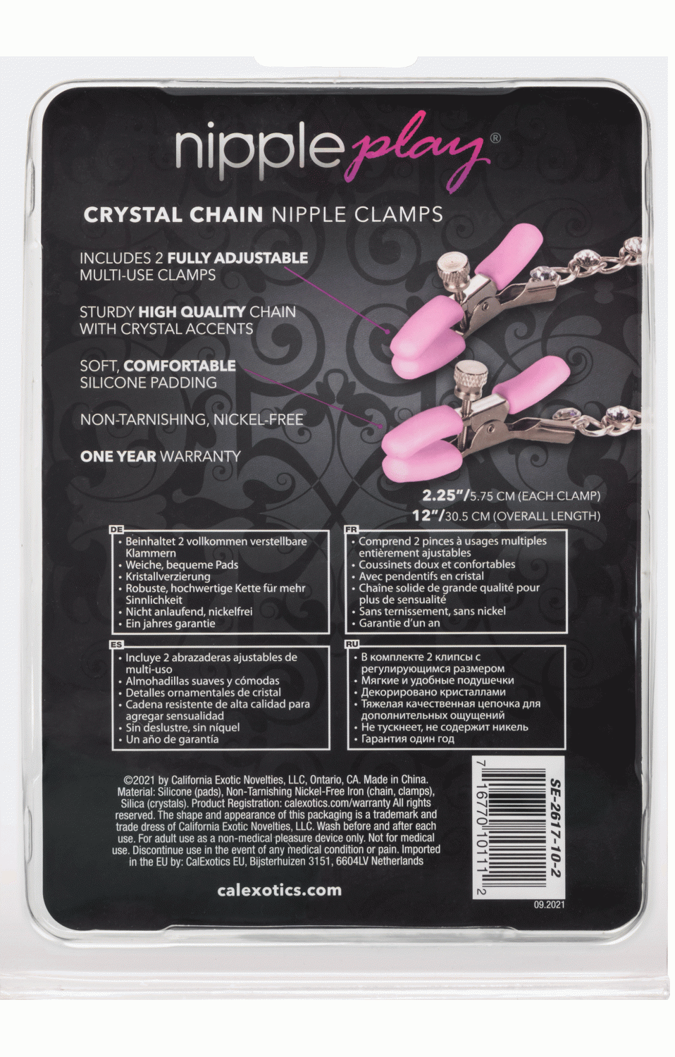 Nipple Play Crystal Chain Nipple Clamps - Pink - SE2617102