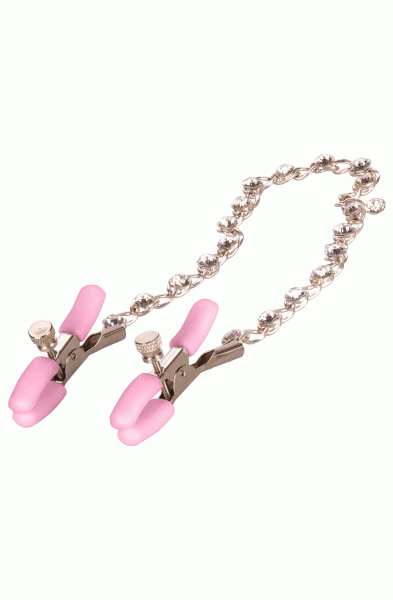 Nipple Play Crystal Chain Nipple Clamps - Pink