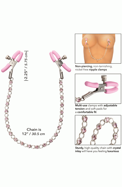 Nipple Play Crystal Chain Nipple Clamps - Pink