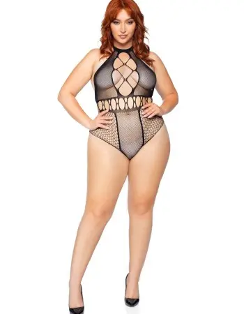 Multi Net Halter Bodysuit - 1x/2x - Black