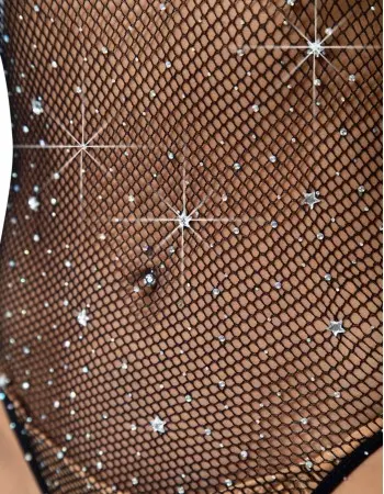 Star Rhinestone Snap Crotch Bodysuit - One Size -  Black