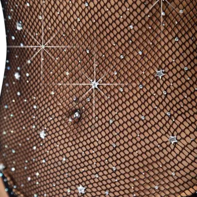 Star Rhinestone Snap Crotch Bodysuit - One Size -  Black