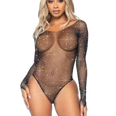 Star Rhinestone Snap Crotch Bodysuit - One Size -  Black