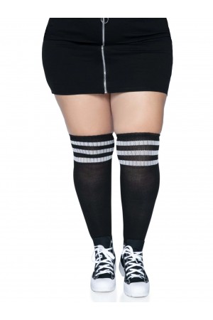 Over the Knee Athletic Socks -1x/2x - Black/white