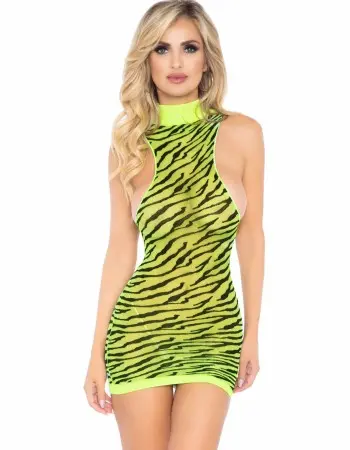 Neon Zebra Racer Back Mini Dress - One Size - Neon Yellow