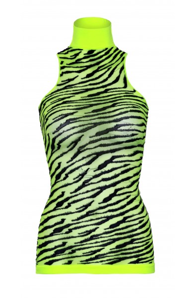 Neon Zebra Racer Back Mini Dress - One Size - Neon Yellow