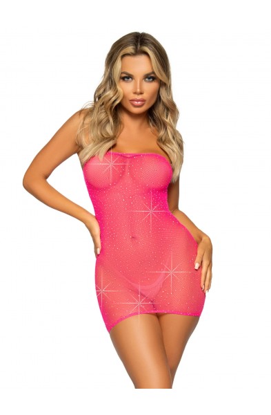 Rhinestone Fishnet Convertible Tube Dress - One  Size - Pink