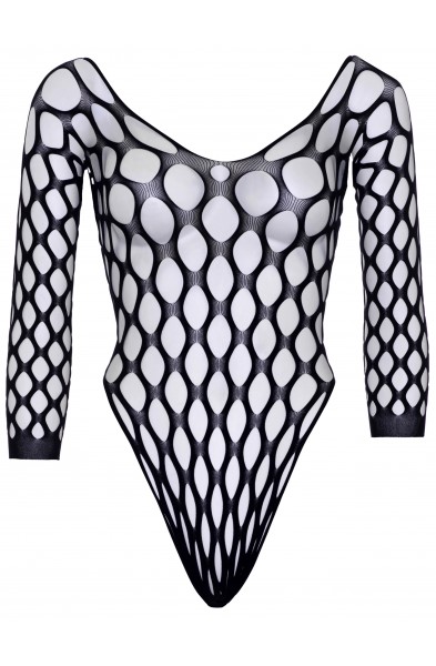 Pothole Net 3/4 Sleeve Bodysuit - One Size - Black