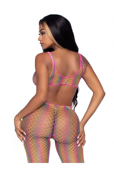 Rainbow Net Footless Bodystocking - One Size -  Multicolor