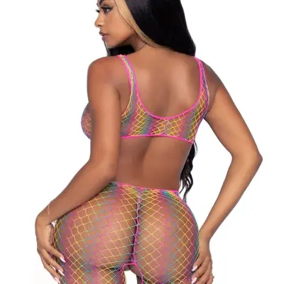 Rainbow Net Footless Bodystocking - One Size - Multicolor