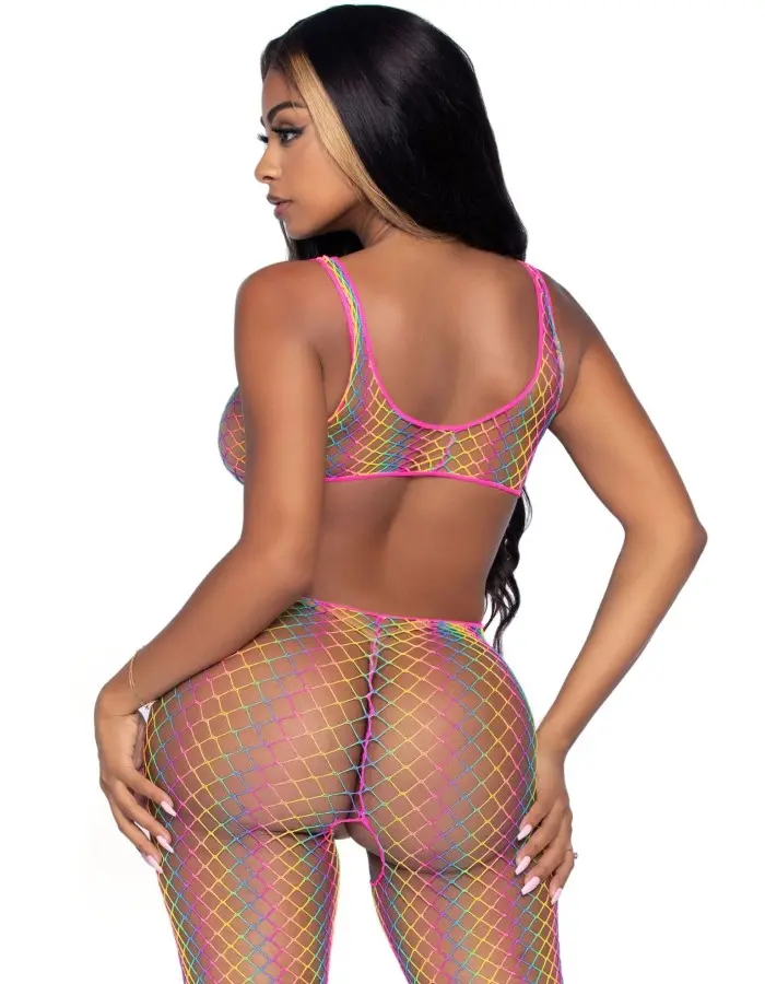 Rainbow Net Footless Bodystocking - One Size - Multicolor