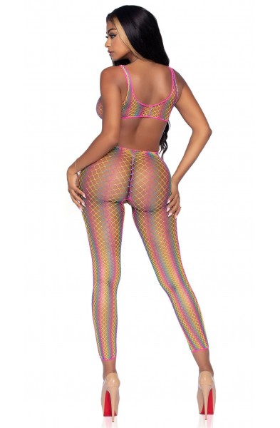 Rainbow Net Footless Bodystocking - One Size -  Multicolor