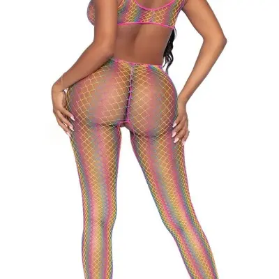 Rainbow Net Footless Bodystocking - One Size - Multicolor