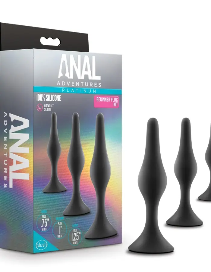 Anal Adventures Platinum - Silicone Beginner Plug Kit - Black