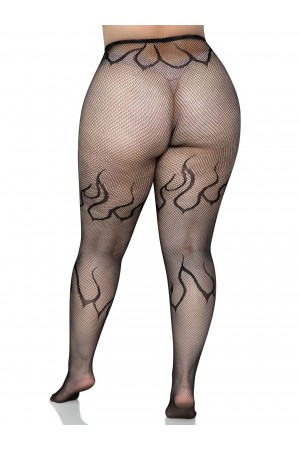 Flame Net Tights - 1x/2x - Black