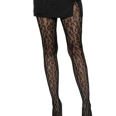 Leopard Net Tights - One Size - Black