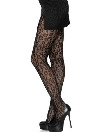 Leopard Net Tights - One Size - Black