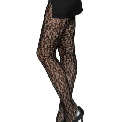 Leopard Net Tights - One Size - Black
