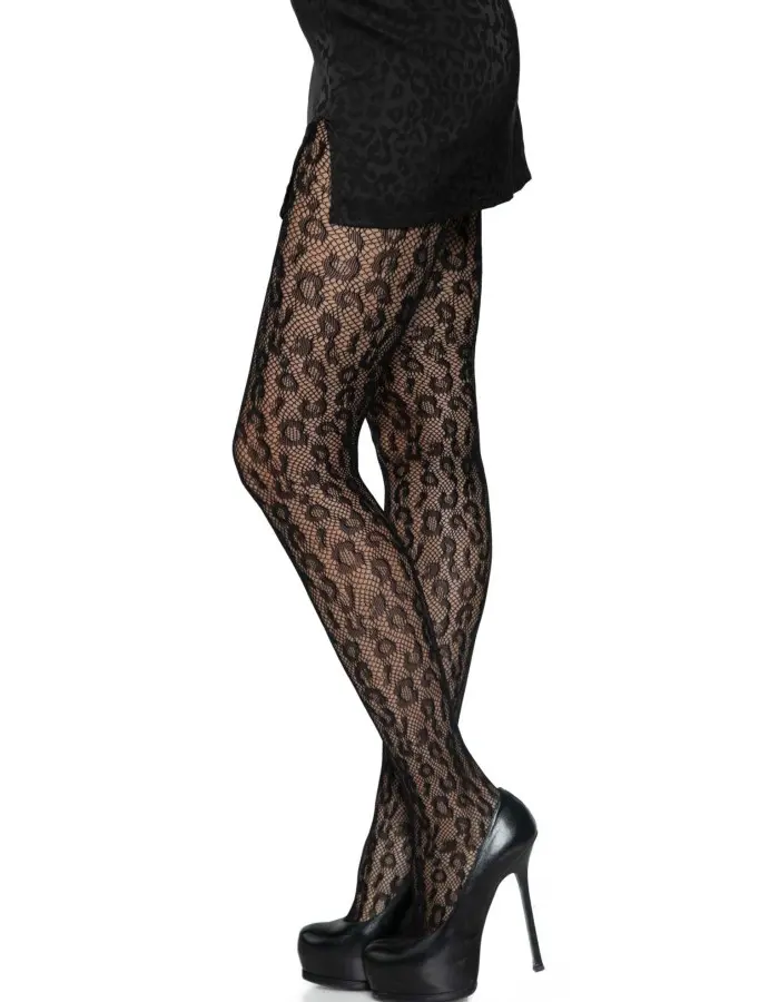 Leopard Net Tights - One Size - Black