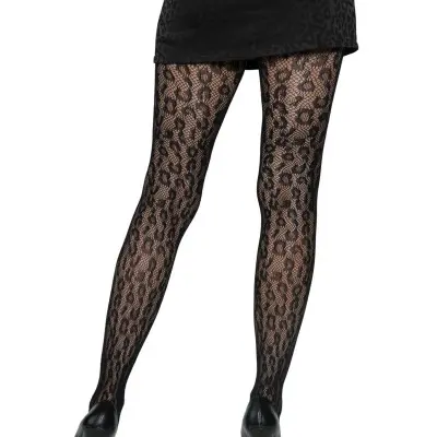 Leopard Net Tights - One Size - Black