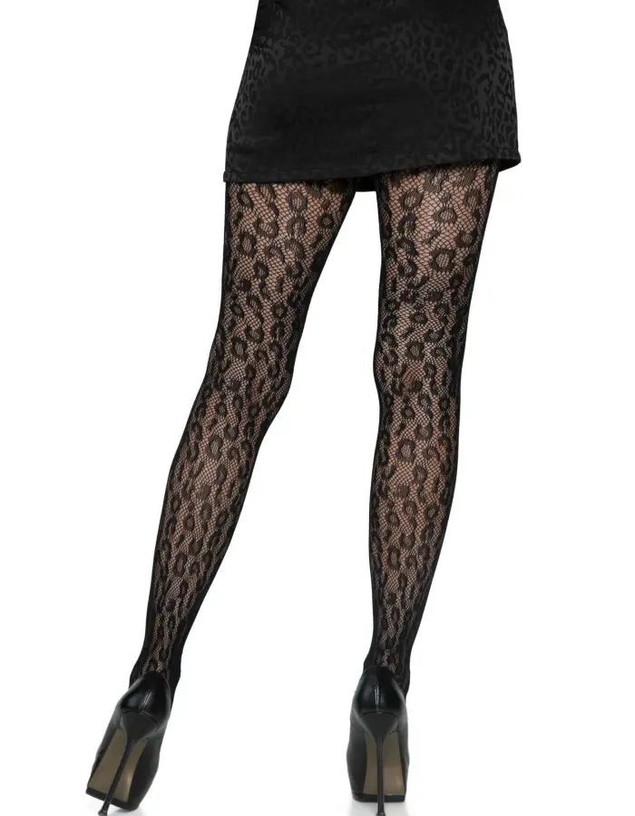 Leopard Net Tights - One Size - Black