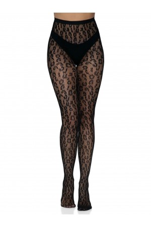 Leopard Net Tights - One Size - Black