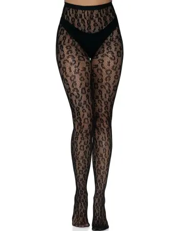 Leopard Net Tights - One Size - Black