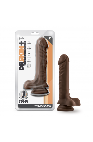 Dr. Skin Plus - 9 Inch Posable Dildo With Balls  - Chocolate