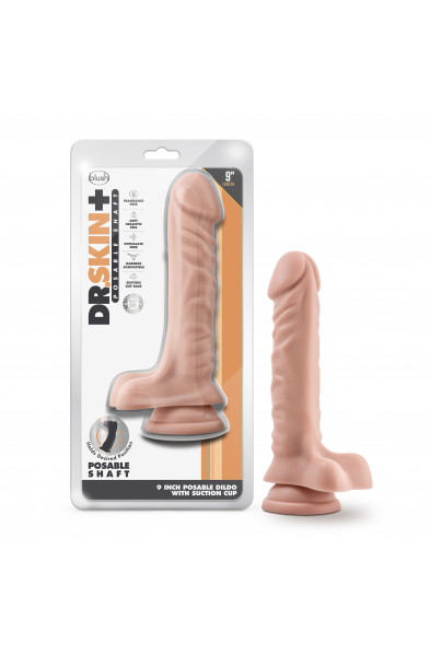 Dr. Skin Plus - 9 Inch Posable Dildo With Balls -  Vanilla