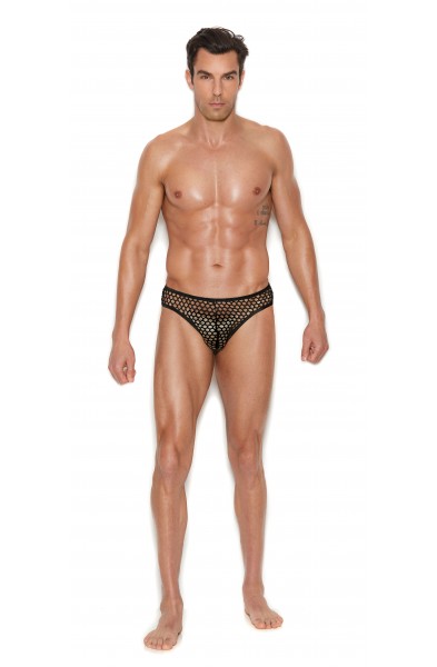 Men's Fishnet Thong Back Brief - Small/medium -  Black