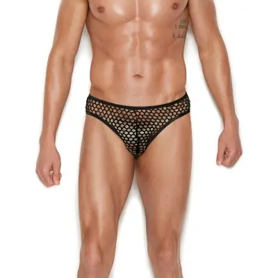 Men's Fishnet Thong Back Brief - Small/medium -  Black