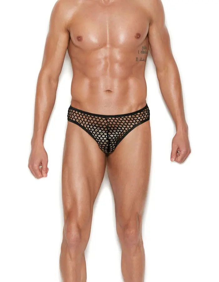 Men's Fishnet Thong Back Brief - Small/medium -  Black