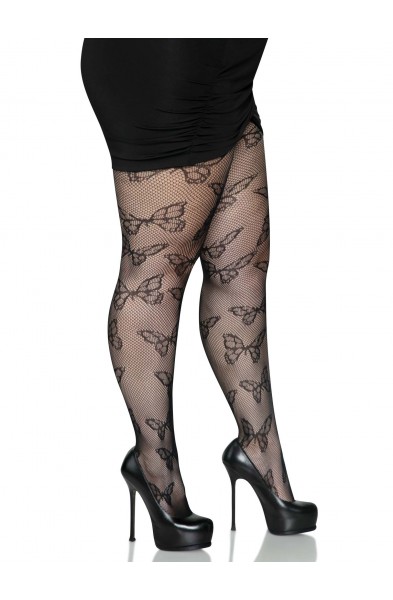 Butterfly Net Tights - 1x/2x - Black