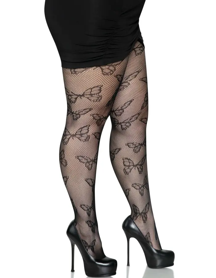 Butterfly Net Tights - 1x/2x - Black