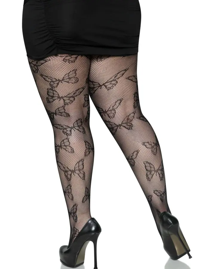 Butterfly Net Tights - 1x/2x - Black