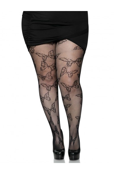 Butterfly Net Tights - 1x/2x - Black