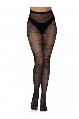 Barbed Wire Fishnet Tights - One Size - Black