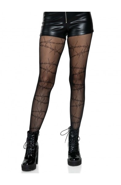 Barbed Wire Fishnet Tights - One Size - Black