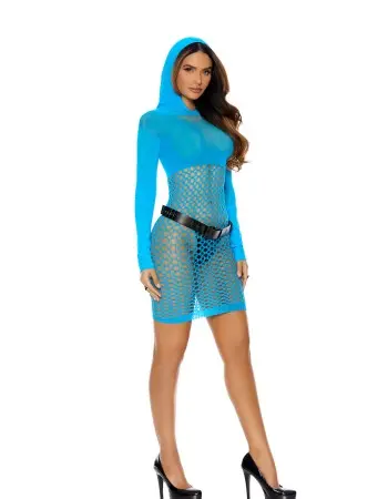 Crochet Mini Dress - One Size - Neon Blue