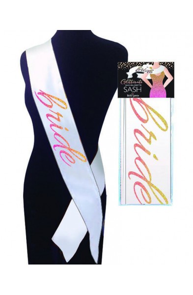 Glitterati Bride Sash - White