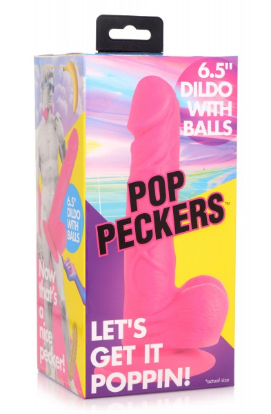 Pop Pecker 6.5 Inch Dildo With Balls - Pink