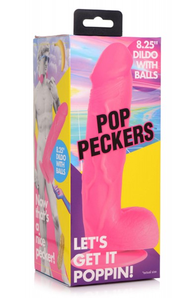 Pop Pecker 8.25 Inch Dildo With Balls - Pink