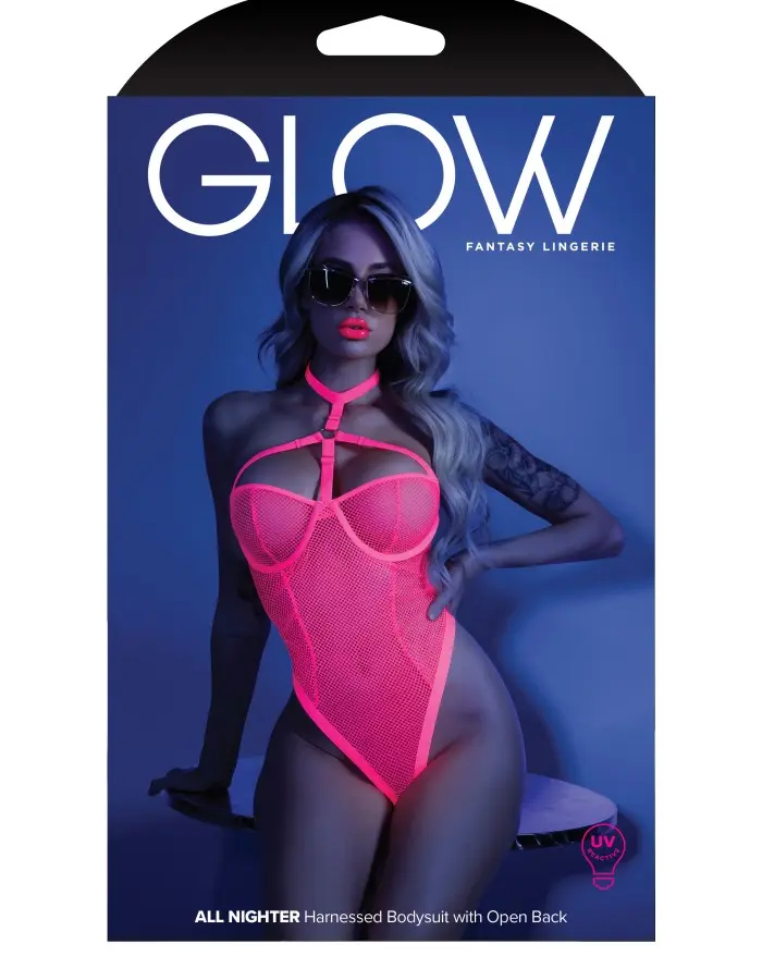 All Nighter Harness Bodysuit - Large/xlarge - Neon Pink